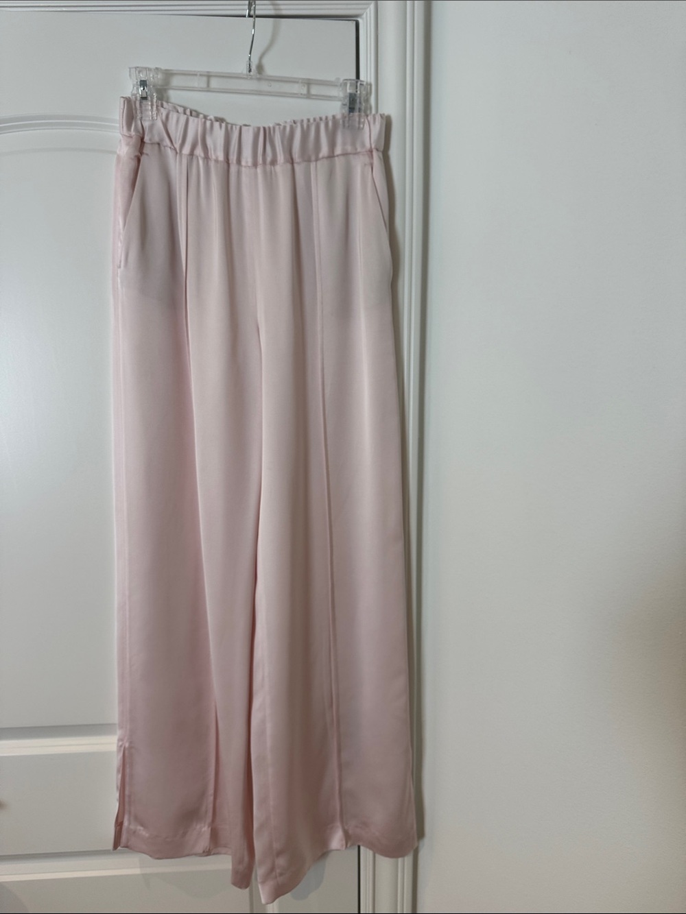 Mango Wide-Leg Satin Pants in Light Pink